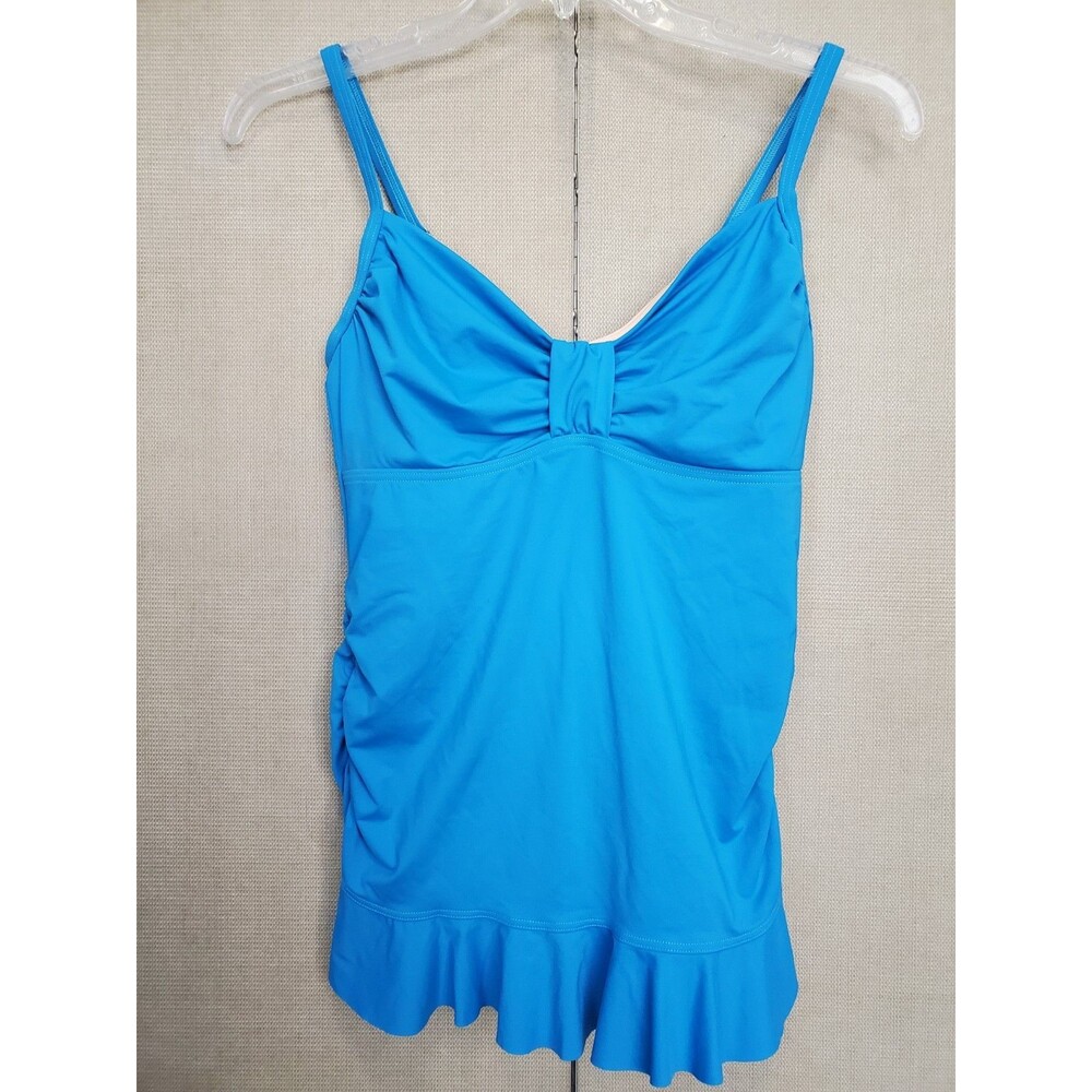 Lands’ End Ruffle Tankini Swim Top Blue Ruched Underwire Size 8